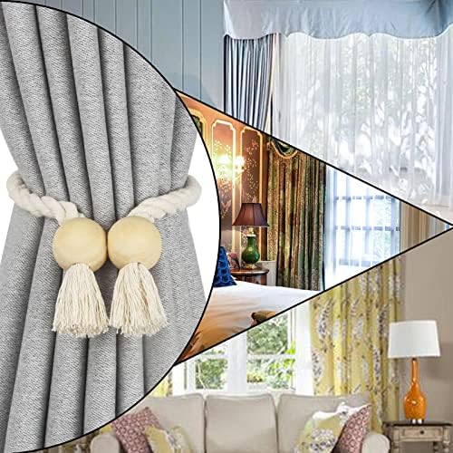 Nieffeiy 2 Pack Magnetic Curtain Tiebacks Beige