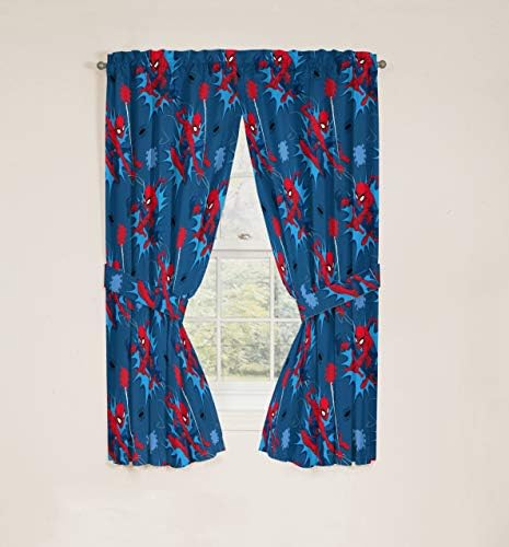 Jay Franco Spiderman Window Drapes Set - 4 Panels with 2 Tiebacks Blue