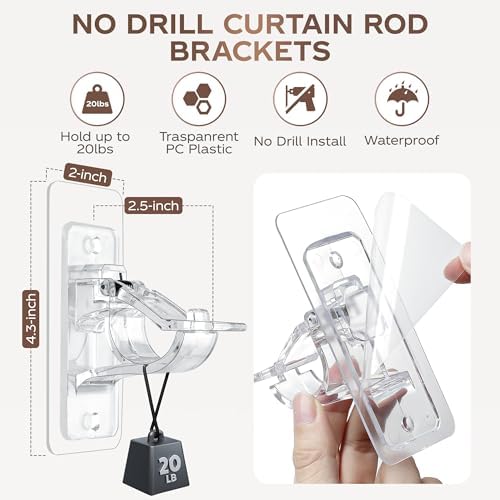 MUAKIOY Clear Curtain Rod Holders 20 Pack No Drilling 1