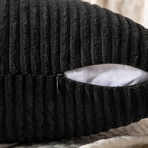 MIULEE Black Corduroy Throw Pillow Covers Pack of 2