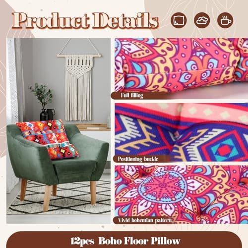 Nuogo 12 Pcs Bohemian Floor Cushions 15 Inch