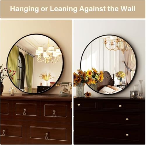 HARRITPURE 30 Round Black Mirror Wall Mounted