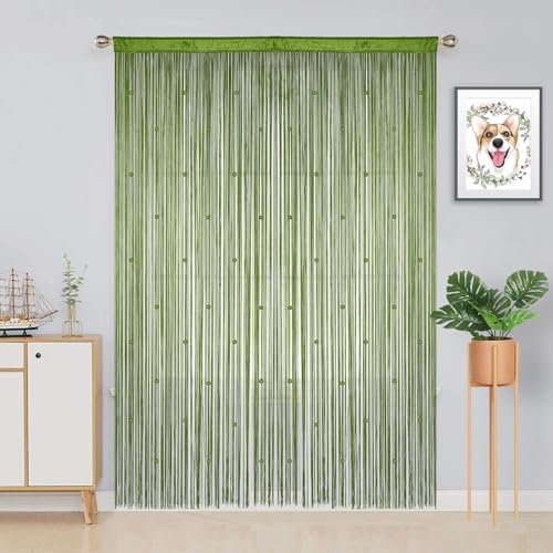 YIIBAII Green Beaded Curtain 39x79 Inches