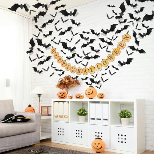 Piteno 140Pcs 3D Halloween Bat Stickers for Home Decor