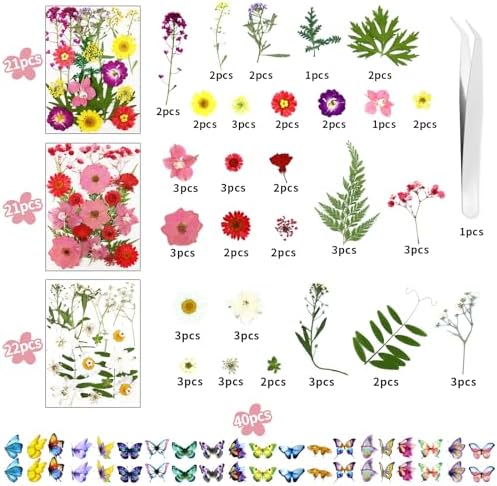 190 Pcs Dried Pressed Flowers for Resin Crafts