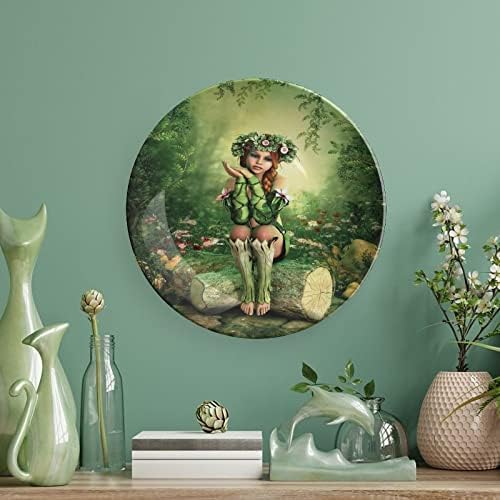 XISUNYA 10-Inch Decorative Plate - Elf Girl Wreath Tree Print