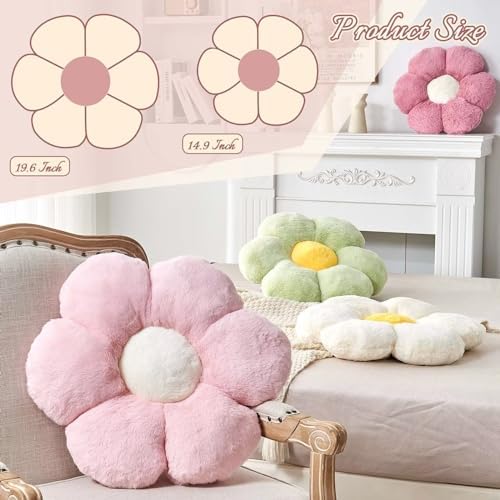 Pink Flower Pillow Cute Decorative Throw with Faux Rabbit Fur