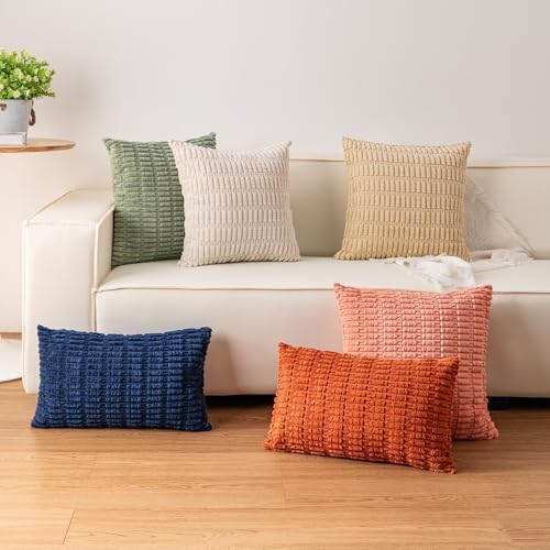 Pack of 2 Corduroy Striped Throw Pillow Covers 18x18 Inch