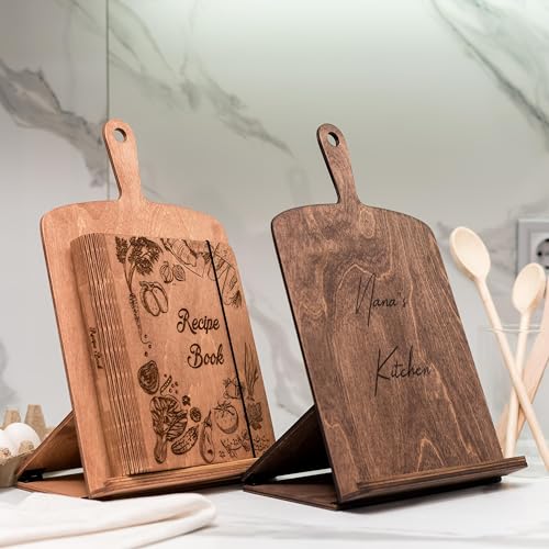 Enjoy The Wood Cookbook Stand - Personalized Wooden Recipe Book Holder