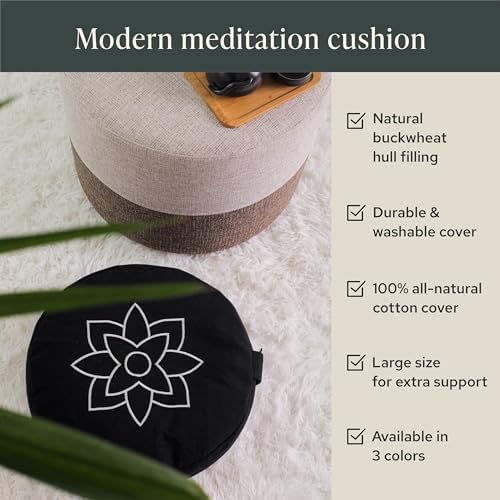 Mindful Modern Large Meditation Cushion with Buckwheat Fill and Cotton Cover