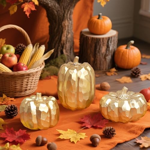Winemana 3 Pack Gold Artificial Pumpkins