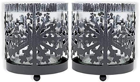 Snowflake Candleholder Set of 2 - Metal with Glass Inserts