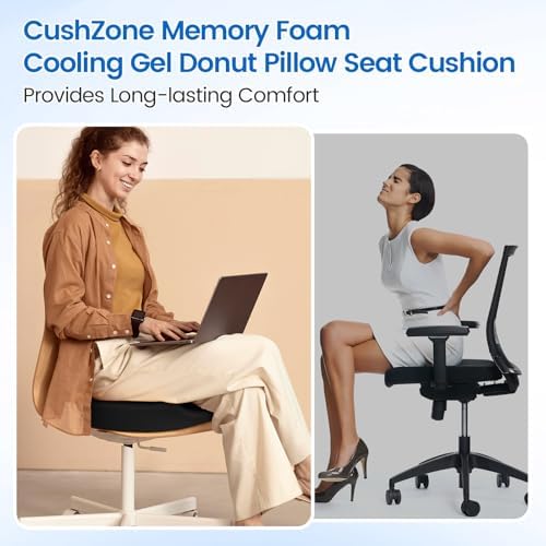 CushZone Donut Pillow Floor Cushion - Cooling Gel Memory Foam Black 1