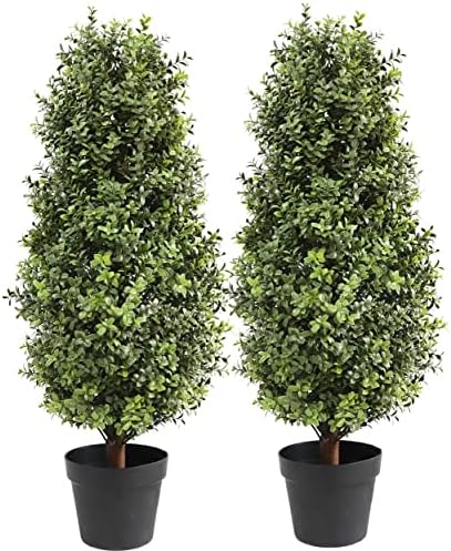 Artificial Topiary Boxwood Tree 2 Pack Faux Plants 35 Inch Set
