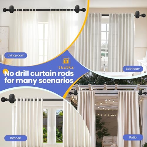 TKZTKZ No Drill Curtain Rods 32-45 Inch Black Adjustable 1