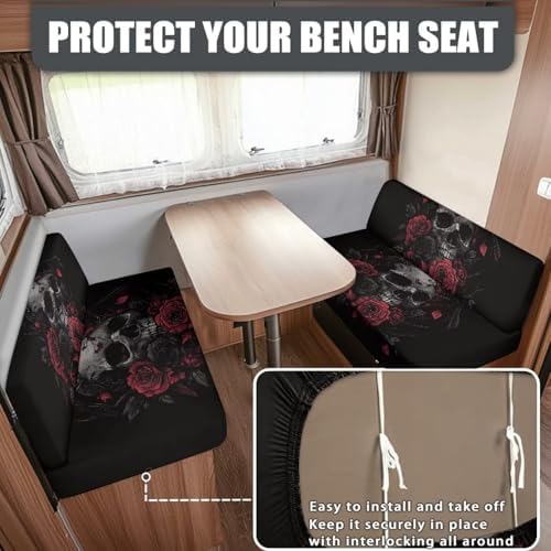 Drydeepin Skull Rose Pattern RV Dinette Cushion Covers 2Sets