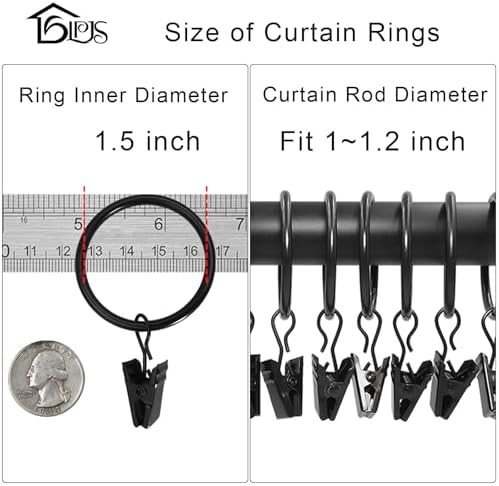 20 Pack Black Metal Curtain Clips with Rings