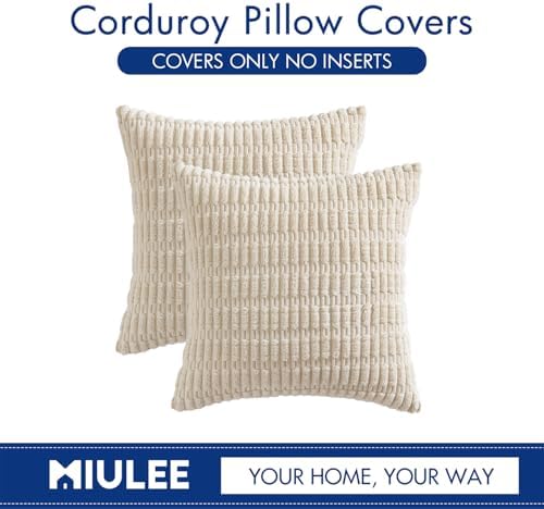 MIULEE 2-Pack 18x18 Inch Corduroy Throw Pillow Covers