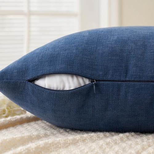 MIULEE Navy Blue Chenille Pillow Covers Set of 2