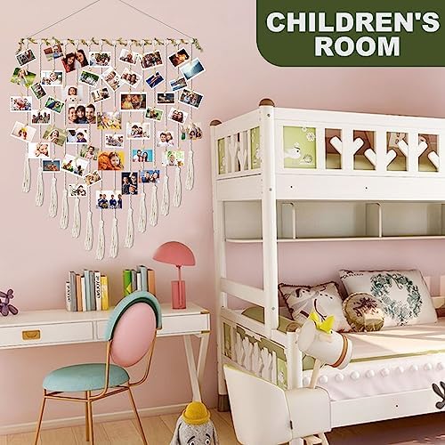 Boho Photo Display with 30 Wood Clips for Grandma and Mom