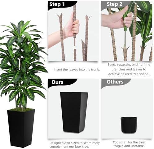 ASTIDY 5FT Artificial Dracaena Plant with White Planter