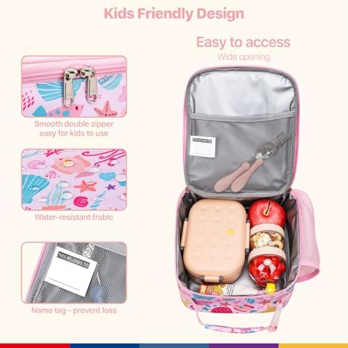 Bagseri Lunch Bag for Kids - Pink Marine Animals Reusable Leak-Proof Insulated