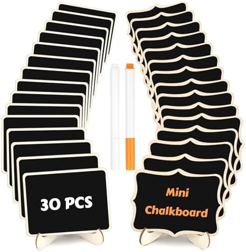 30 Pack Mini Wooden Chalkboard Signs with Easel Stand