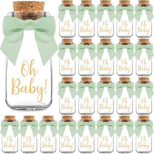 Ethisa 24 Pack Oh Baby Woodland Milk Glass Bottles with Ribbons and Stickers