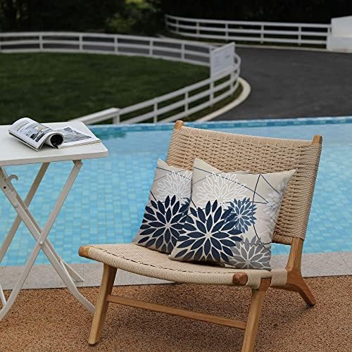 Blue Gray Floral Pillow Covers Set of 2 Waterproof 18x18