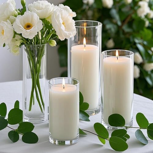 Homjoy 36 PCS White Pillar Candles with Clear Glass Holders