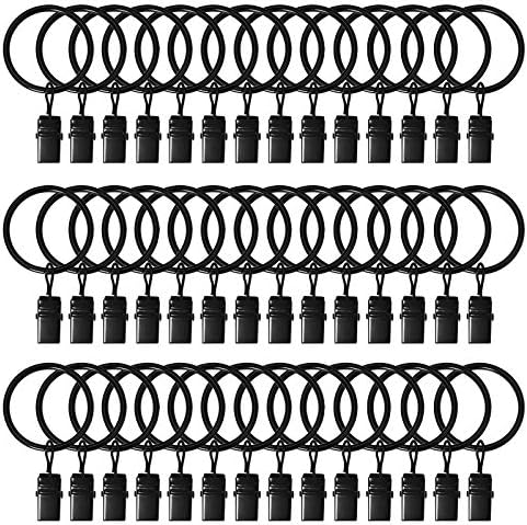 42 Pack Black Curtain Rings with Clips for Drapery Rod