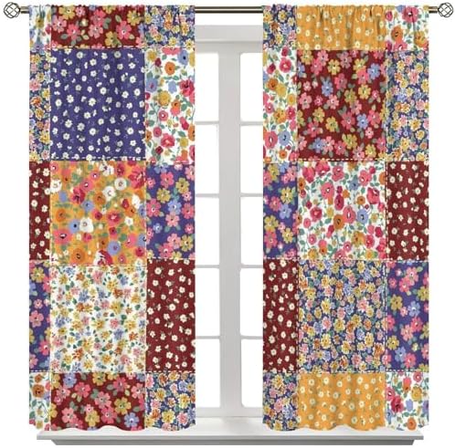 Retro Boho 60s 70s Floral Window Curtains Set