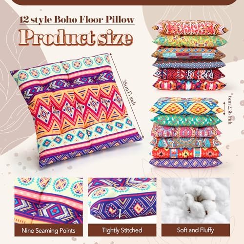 Nuogo 12 Pcs Bohemian Floor Cushions 15 Inch