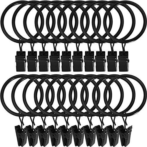 20 Pack Black Metal Curtain Clips with Rings