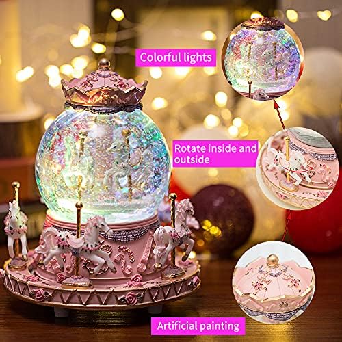 Whimsical Music Box Carousel with Unicorn Lights