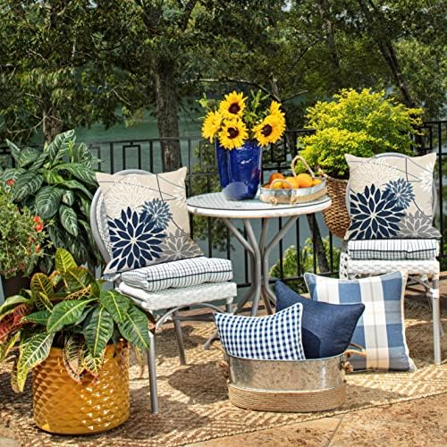 Blue Gray Floral Pillow Covers Set of 2 Waterproof 18x18