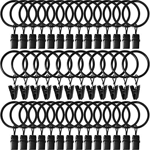 40 Pack Curtain Rings with Clips - Black