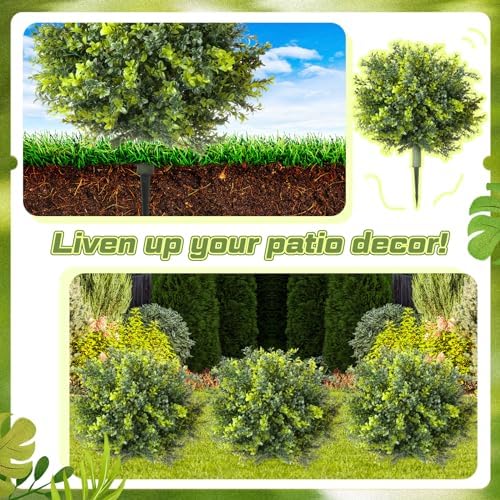4 Pack UV Resistant Artificial Boxwood Topiaries 24 with Ground Spikes