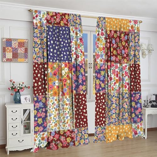 Retro Boho 60s 70s Floral Window Curtains Set