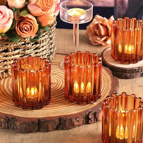 HAVITI Glass Amber Votive Candle Holder Set of 12