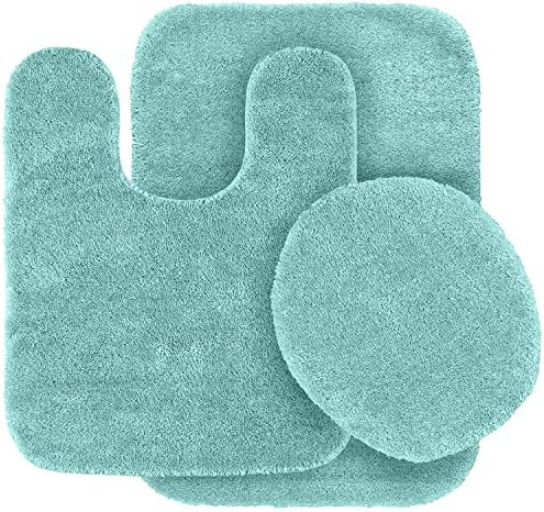 Linen Plus 3pc Solid Non Slip Bath Rug Set in Aqua Blue