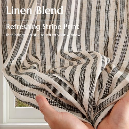 Jinchan Striped Linen Tier Curtains 2 Panels Black on Beige