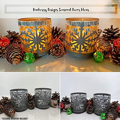 Snowflake Candleholder Set of 2 - Metal with Glass Inserts