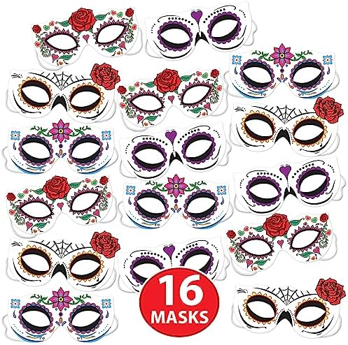 Beistle 16 Piece Sugar Skull Half Masks With Elastics
