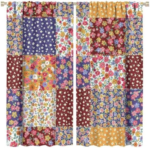 Retro Boho 60s 70s Floral Window Curtains Set
