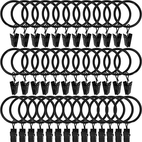 44 Pack Black Curtain Clips with Rings for Drapes