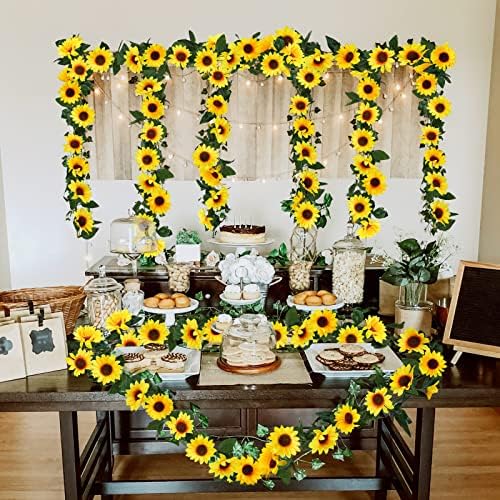Uieke 3 Pack Artificial Sunflower Garland 75ft
