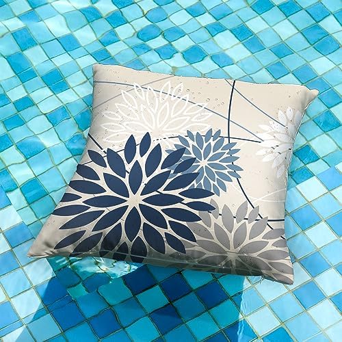 Blue Gray Floral Pillow Covers Set of 2 Waterproof 18x18