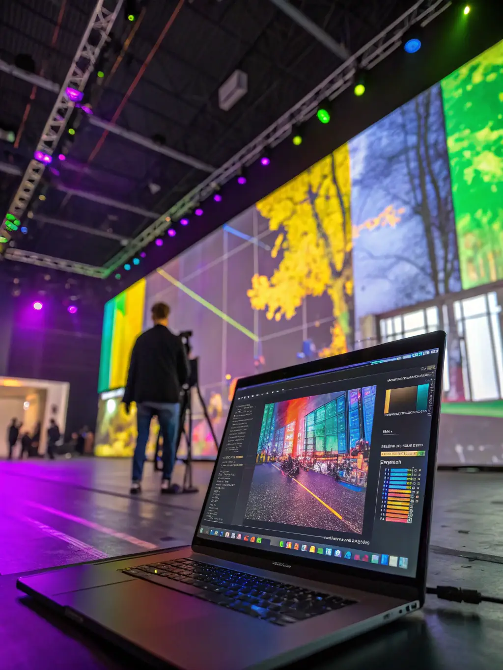 A visualization of AI-powered tools integrated into business workflows, featuring futuristic graphics and data analytics.