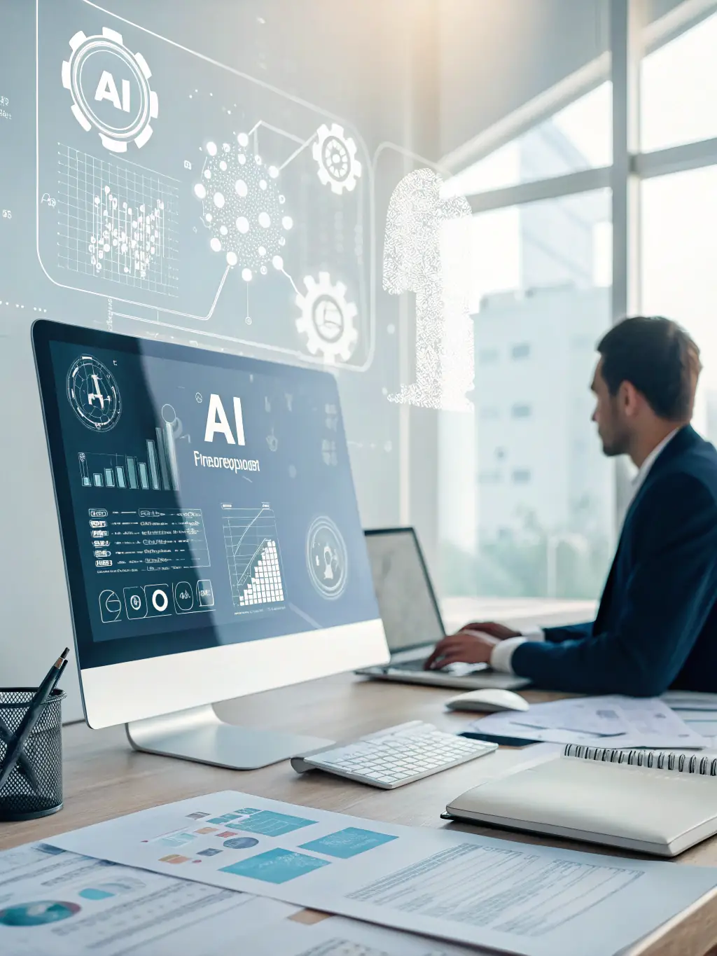 A visual representation of AI technology being integrated into a business workflow.